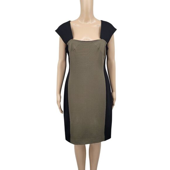 Rachel Roy Elegant Black and Olive Green Ponte Stretch Dress - Picture 2 of 10
